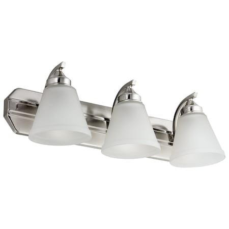 24-in Vanity Fixture Bell Shaped Frosted Glass, 3 Lights, Brushed Nickel Finish